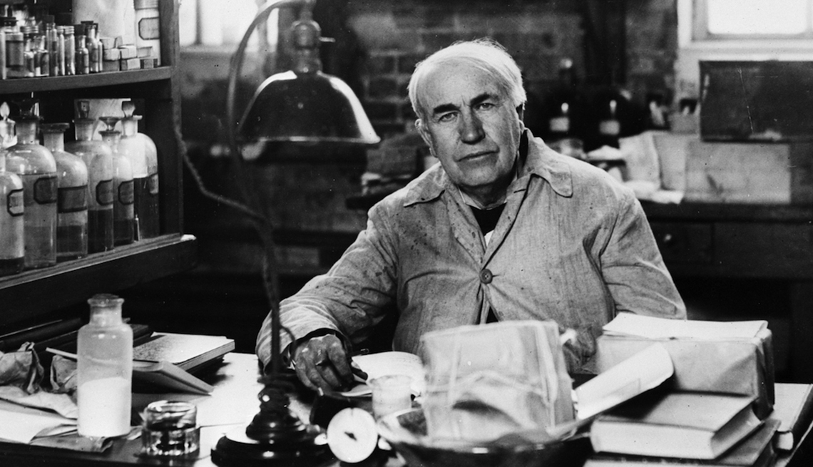 Inventor Thomas Edison in his lab