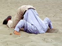 Head in the sand - characterizes one type of investment portfolio allocation. There are three types: aggressive, conservative and no-risk-at-all.