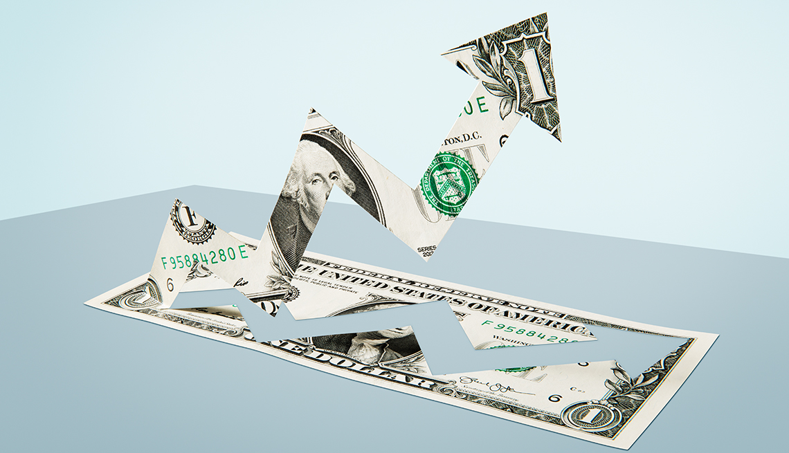 Ilustración de un dólar cuya parte interior se dobla en una flecha hacia arriba.