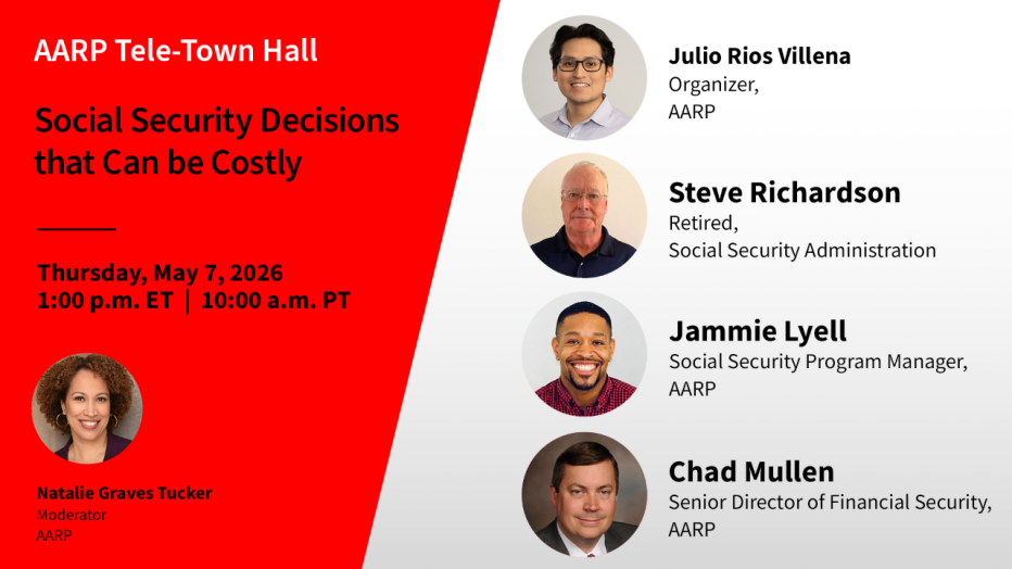 a graphic promoting a a r p tele town hall on social security
