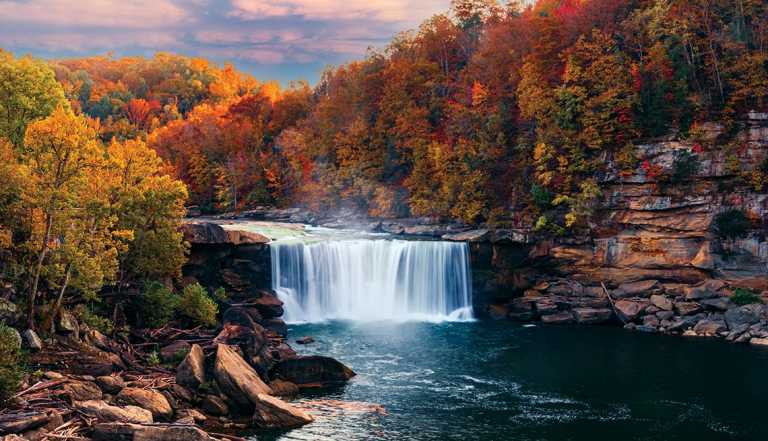 Kentucky's Cumberland Falls in the fall during sunset