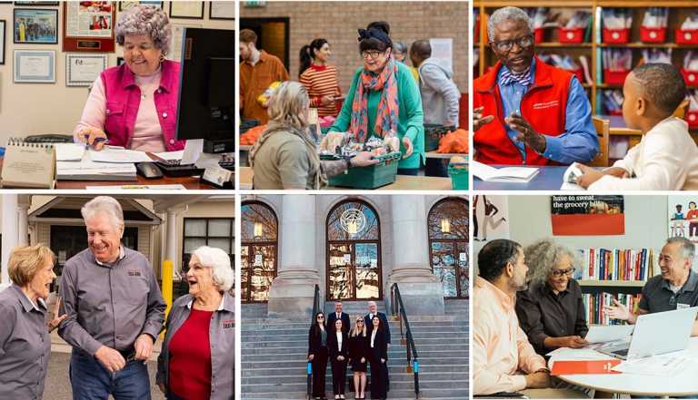 A collage of seniors and volunteers