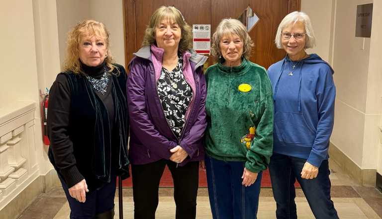Mary Hartshorne, Jeanette Bearzi, Anne Hotaling and Karen Griffin testifying at the trial for St. Clare's pension case.
