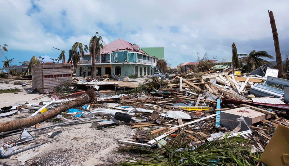A photo taken on September 7, 2017 shows damage in Orient Bay on the French Caribbean island of Saint-Martin, after the passage of Hurricane Irma. A photo taken on September 7, 2017 shows damage in Orient Bay on the French Caribbean island of Saint-Martin, after the passage of Hurricane Irma.
