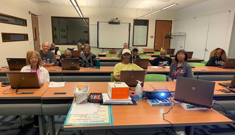Digital Skills Ready@50+ training in Chicago A group of older adults attend a free Digital Skills Ready@50+ training