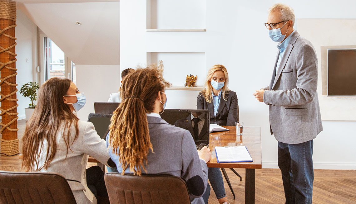 Business team wearing masks 