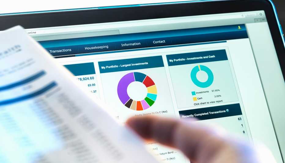 2025 SC Preview - Pension Plan Investor checking performance of financial portfolio online whilst reviewing investment statement.
