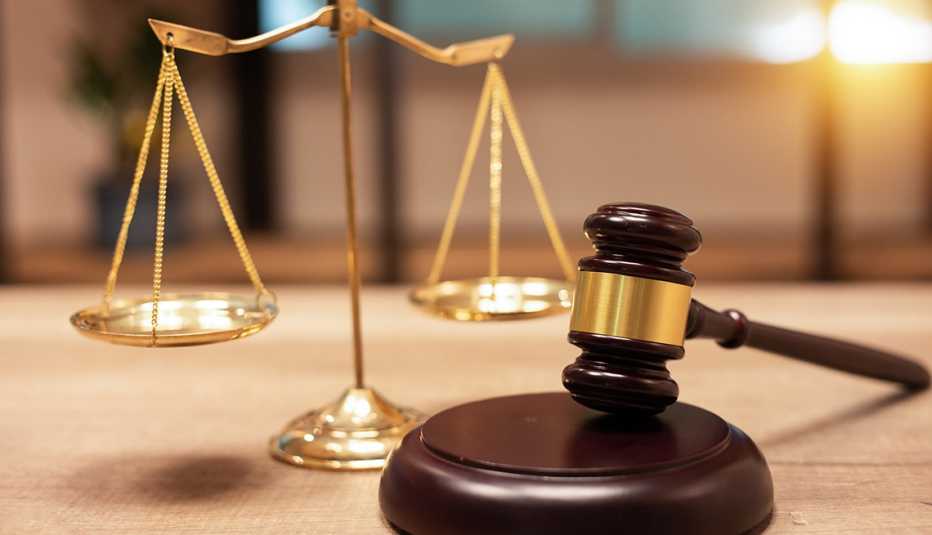 Justice Scales and Wooden Gavel