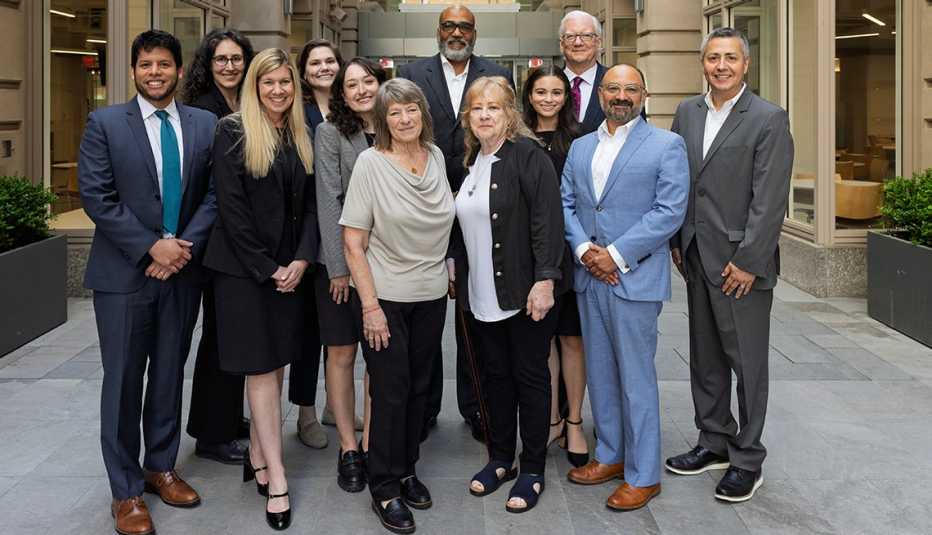 AARP Foundation legal team for the St. Clare’s case celebrate with Mary, Anne and Senior Vice President for Litigation William Alvarado Rivera (front).
