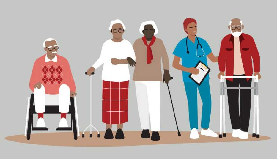 Illustration of seniors in assisted care