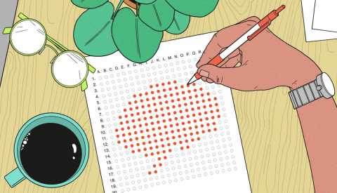 a person filling in test bubbles in the shape of a brain