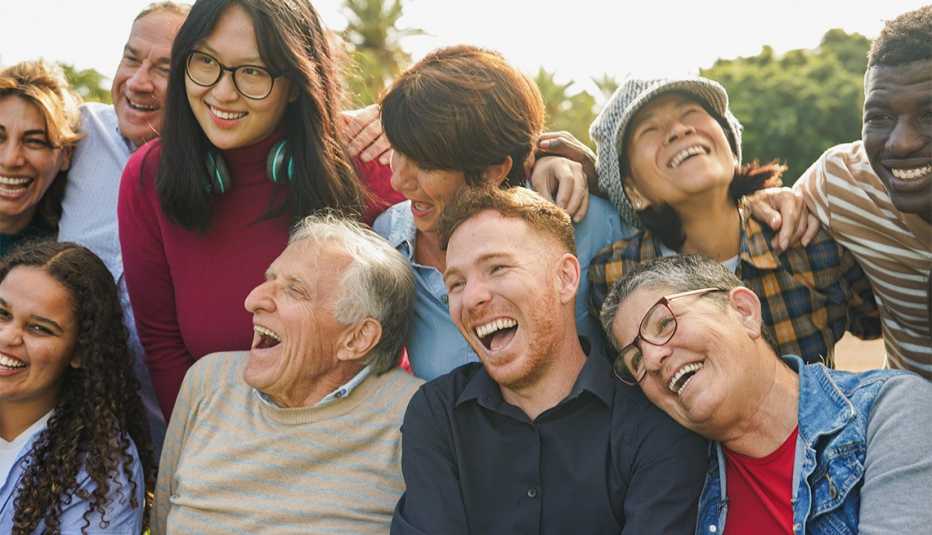 Happy crowd of multiracial people having fun together 