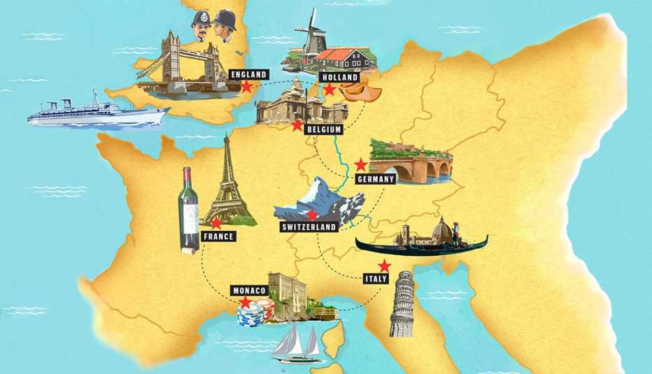 Map showing various boat stops in Europe. Map showing various boat stops in Europe.
