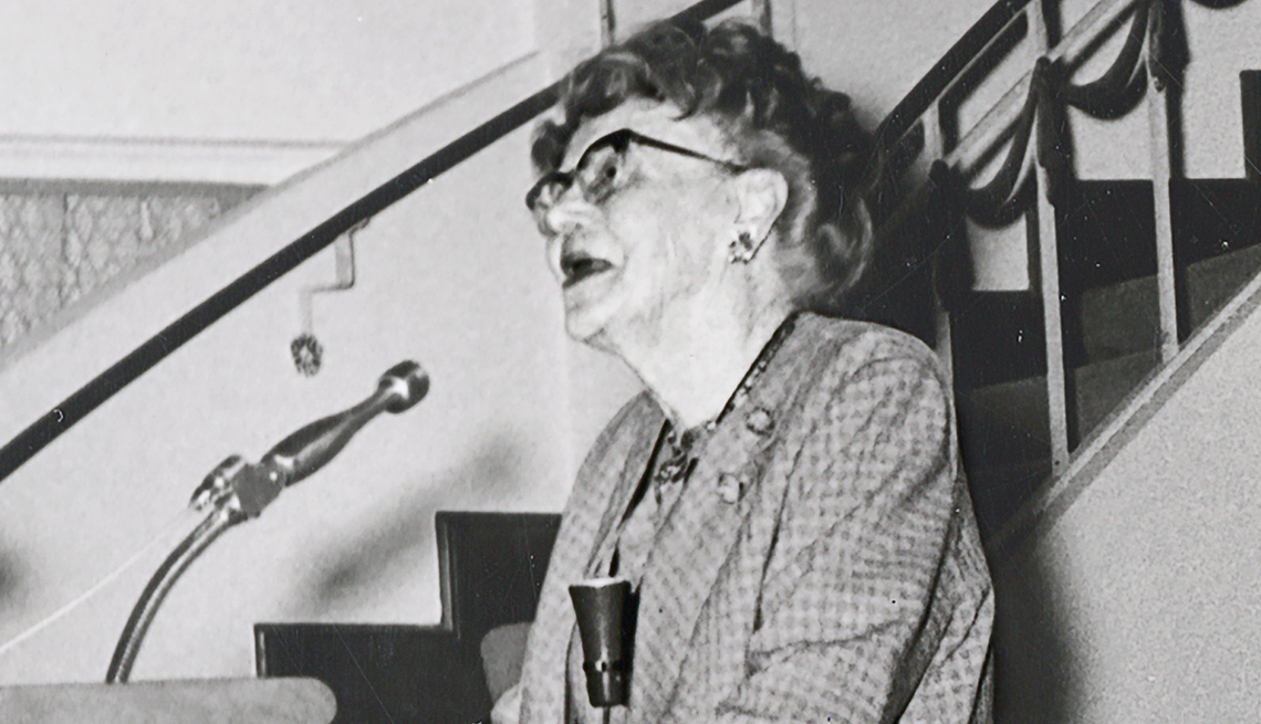 Dr. Ethel Percy Andrus standing at podium
