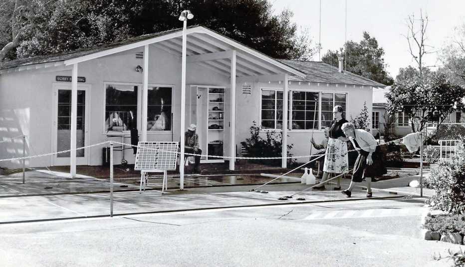 Residents playing an outdoor game at Grey Gables