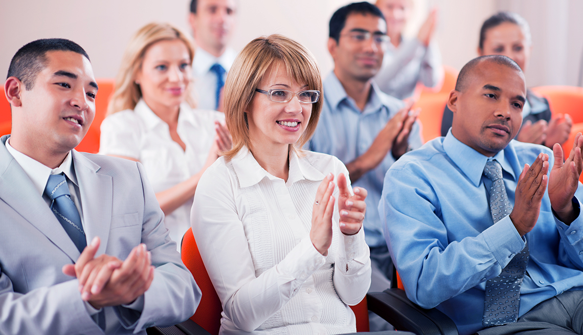 Adults Applaud, Indoor Meeting, Business Dress, NRTA AARP Educator Support, Leadership Training 