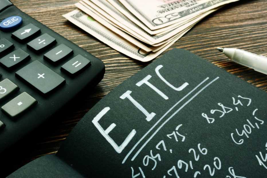 EITC Earned income tax credit calculations on the black page.
