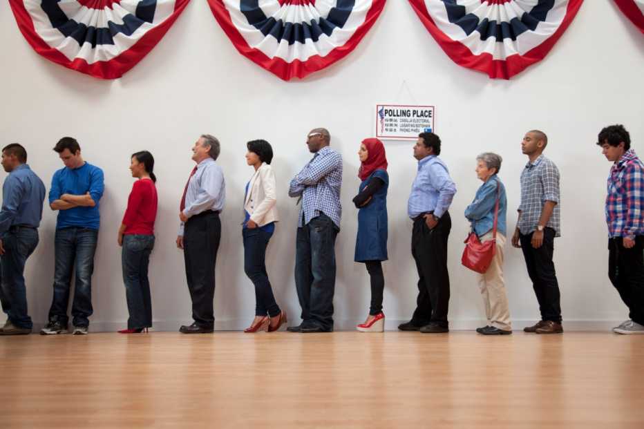 Line of voters at a voting center