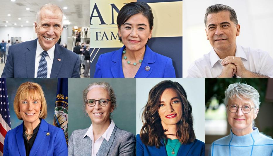 Clockwise from top left: Sen. Thom Tillis, Rep. Judy Chu, Xavier Becerra, MaryClare Feighan, Carrie Shaw, Karen Appert, Sen. Maggie Hassan seven prominent caregivers pictured top row senator thom tillis representative judy chu h h s secretary xavier becerra bottom row senator maggie hassan karen appert carrie shaw and maryclare feighan