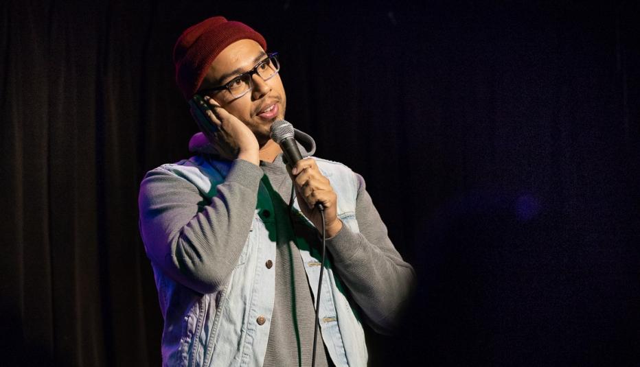 Comedian Jesus Trejo on stage. Comedian Jesus Trejo on stage.