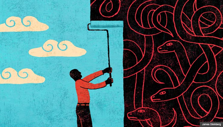 Man wallpapering blue sky over snake pit - 5 ways older Americans can help create more civility in our culture