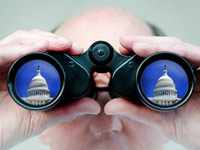 man with binocuars watching US Capitol - Government Watch man with binocuars watching US Capitol - Government Watch