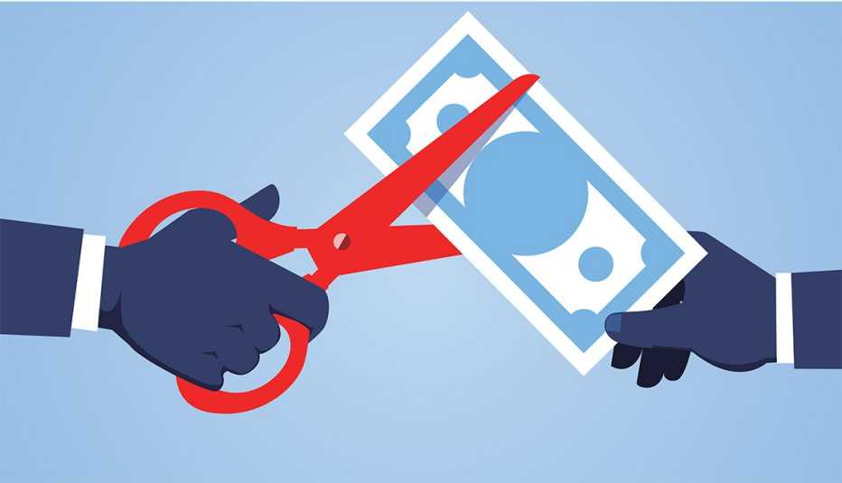 illustration of a pair of scissors cutting through money