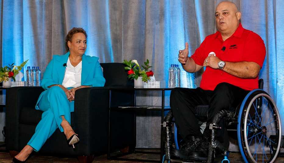Jo Ann Jenkins talks with Al Salvi at an event Jo Ann Jenkins talks with Al Salvi at an event
