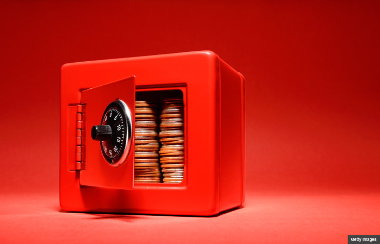 Coins in a red safe