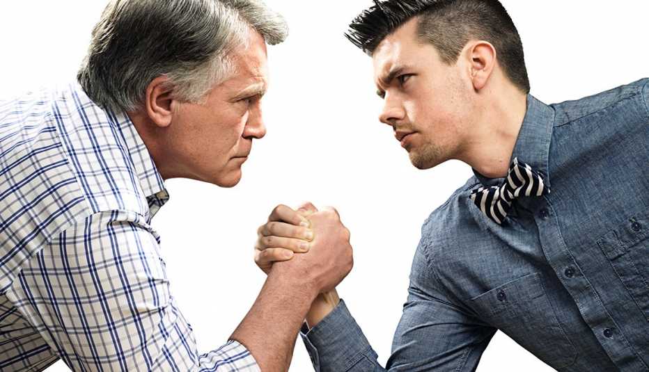 Boomer and Millenial arm-wrestle, inter-generational war