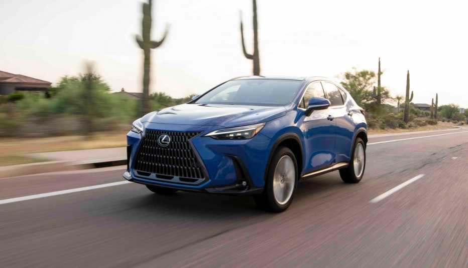 a twenty twenty three lexus n x three fifty h driving on a desert road