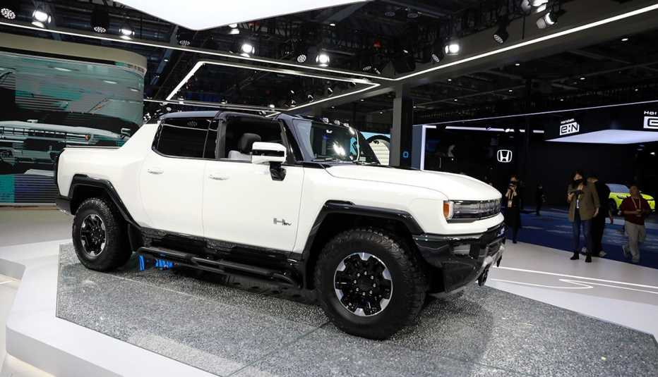 a white gmc ev hummer on display