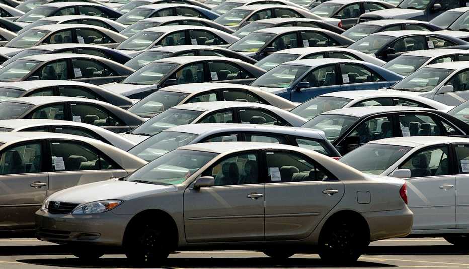 a parking lot full of toyota cars