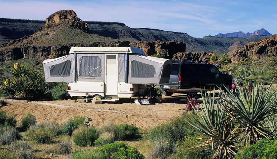pop-up camper at Mojave National Preserve