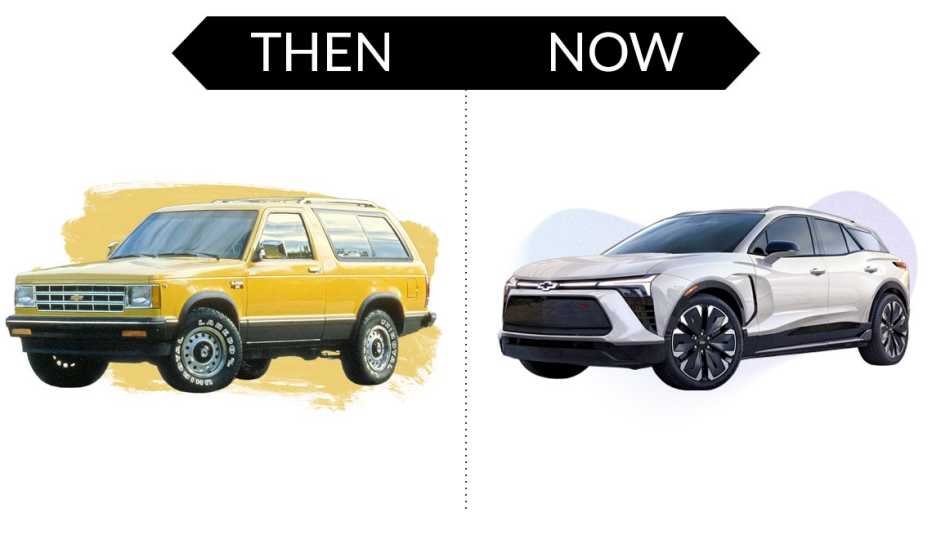 left a nineteen eighty three chevrolet blazer right a twenty twenty four e v blazer
