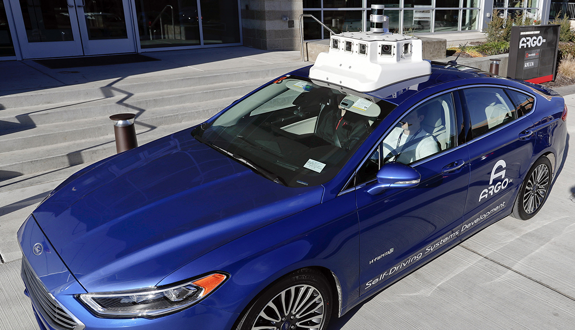 A blue self driving car