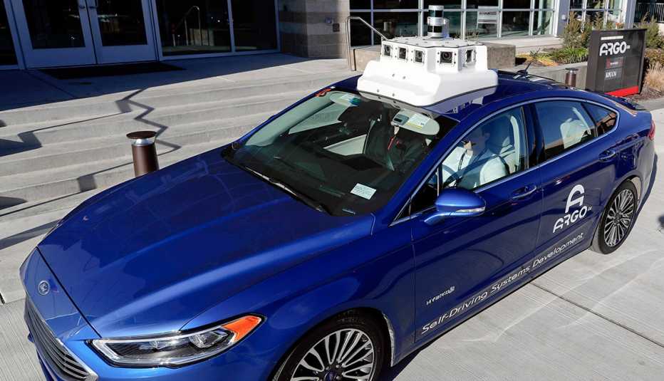 A blue self driving car