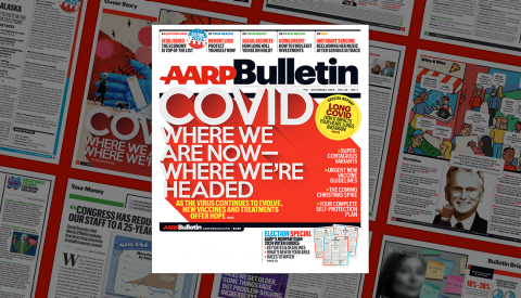 a a r p bulletin September 2024 cover, COVID Where We Are Now, Where We’re Headed, on background of magazine pages