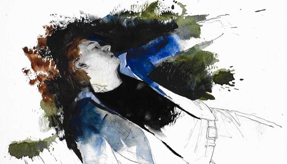 watercolor painting of a dead body lying on the ground