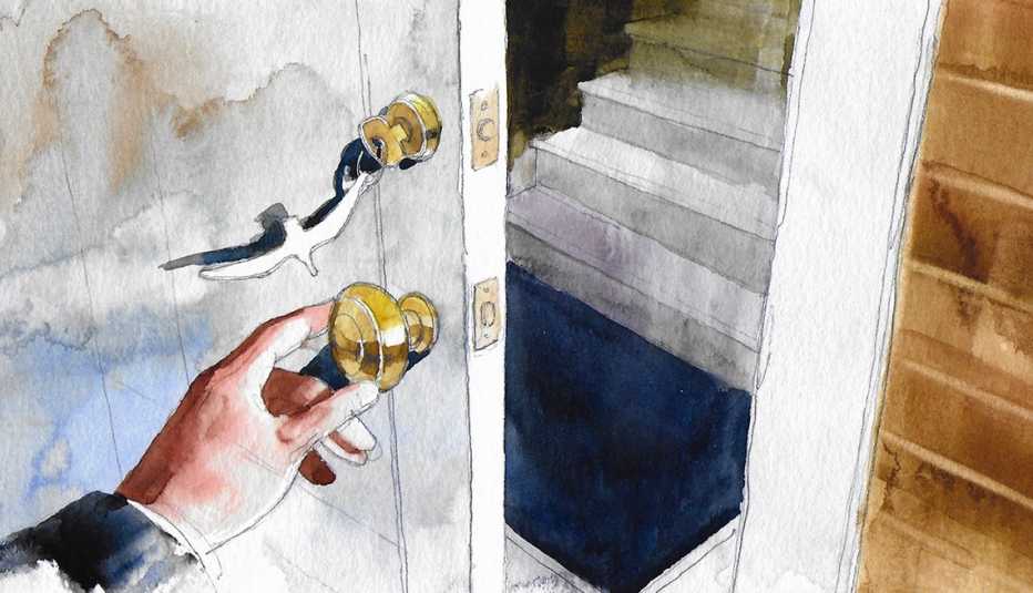 hand on doorknob opening door