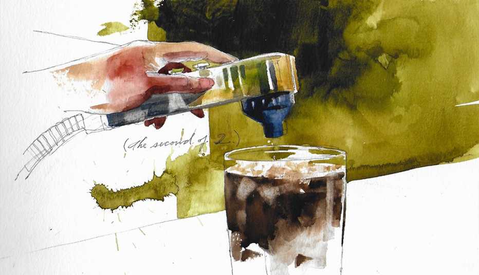 glass being topped off at bar with soda water