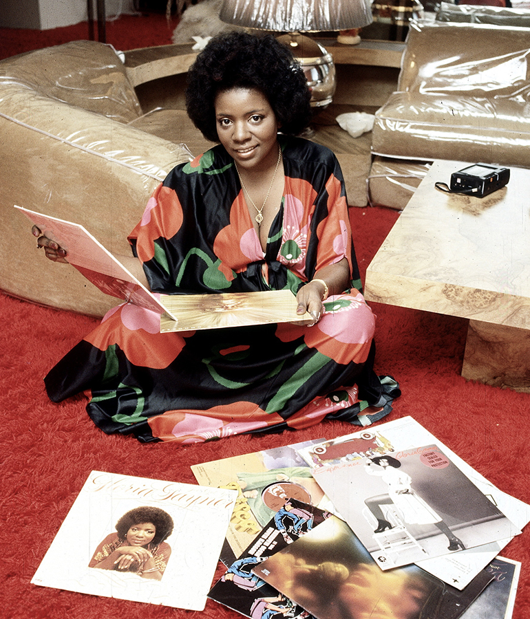 Gloria Gaynor sits with her promotional materials in 1975.