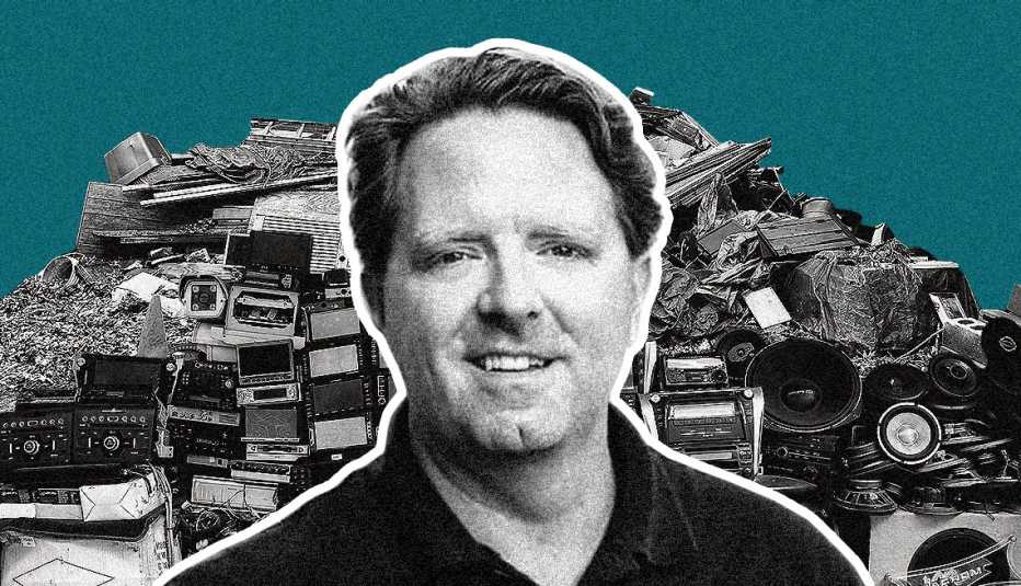 portrait of Matt Paxton outlined against an enormous pile of clutter