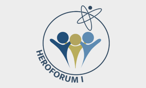 An illustration logo of three different colored people with the text "HEROFORUM I" 