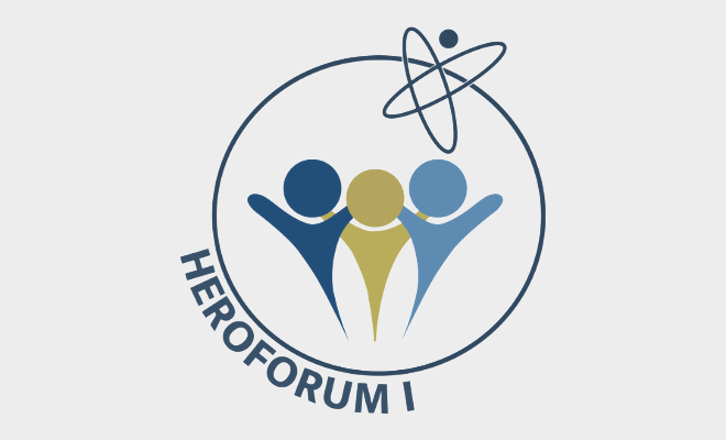 An illustration logo of three different colored people with the text "HEROFORUM I" 