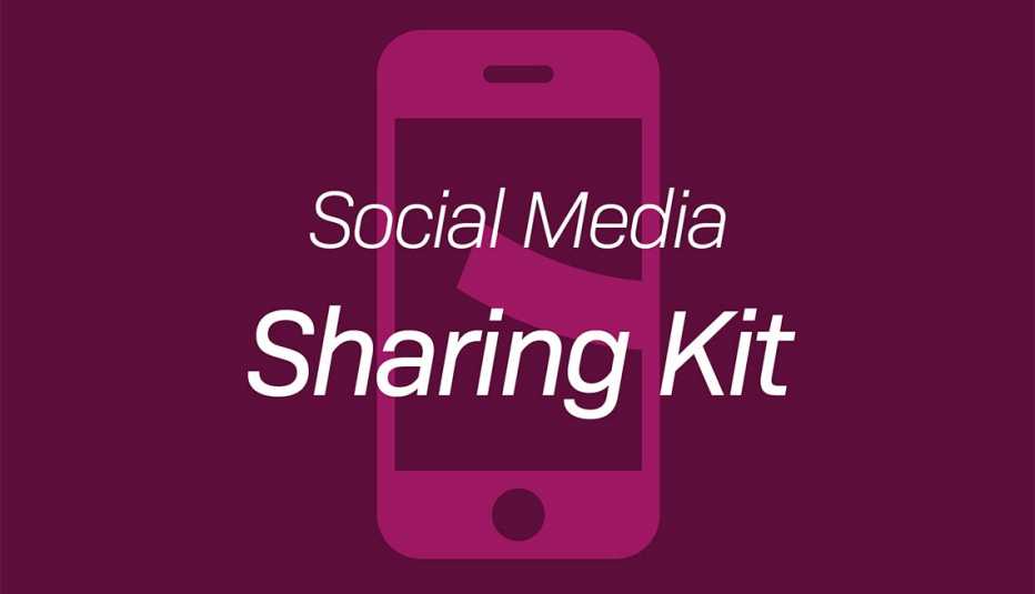 The text "Social Media Sharing Kit" on a graphic of a cell phone