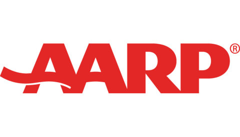 An AARP logo on a white background