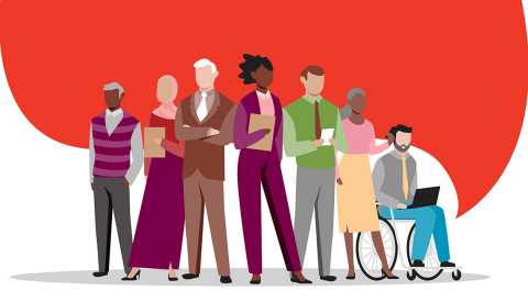 An illustration of a group of diverse business people 