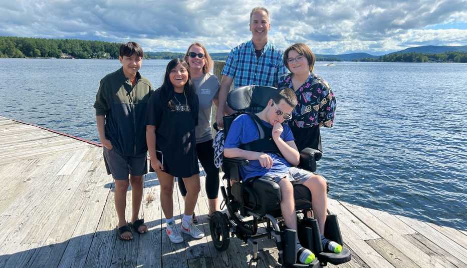 The Ablondi family, left to right, Amelia, Ava, Rachel, Dave, Jenna, Andrew at Lake Winnipesaukee