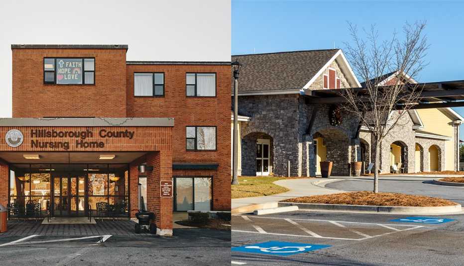 two nursing home buildings on the left is hillsborough nursing home and on the right is pebblebrook at park springs 